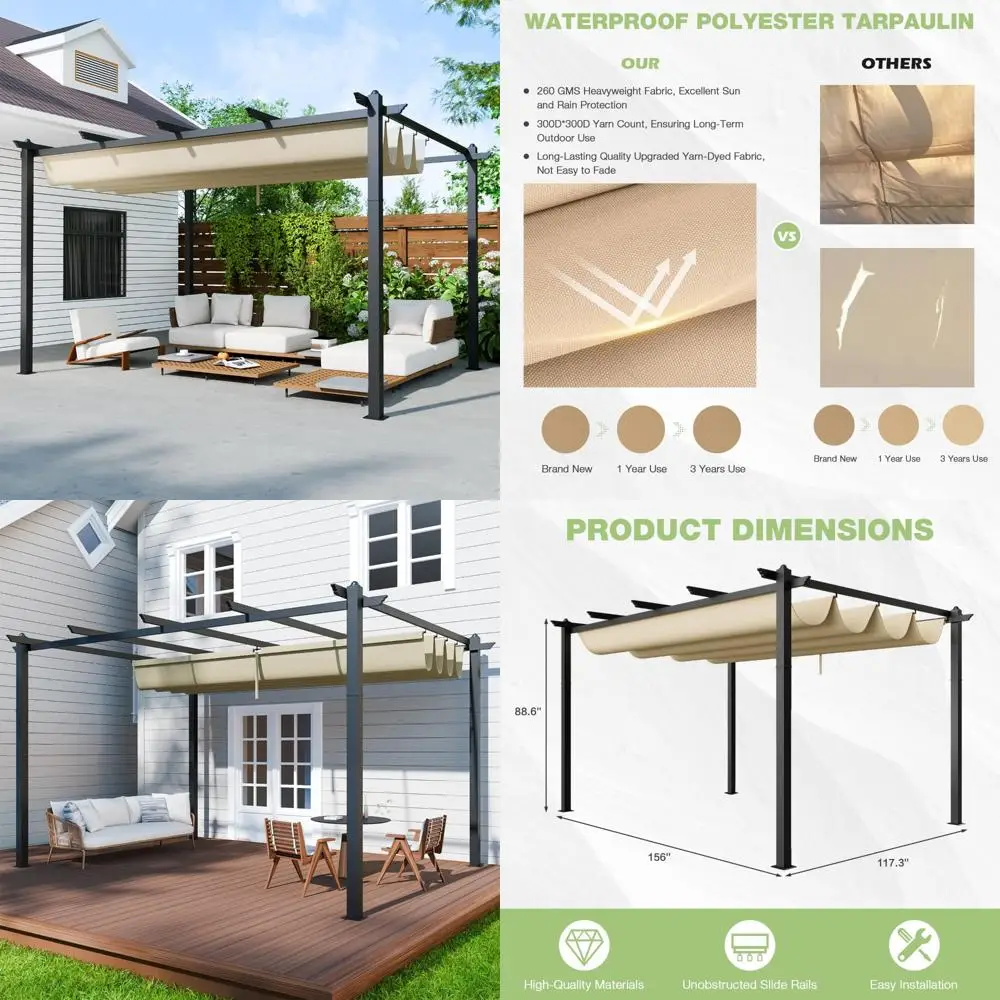 

Регулируемый выдвижной металлический беседка, открытый патио, навес от солнца, отдельно стоящий садовый укрытие