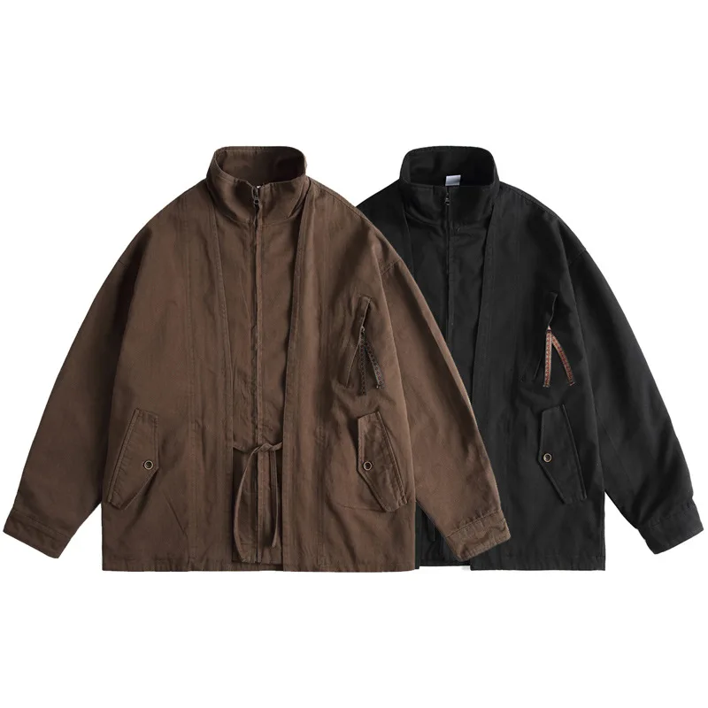 

Kapital Vintage Japanese Sle Loose Fit Workwear Coat Multi-ket Stand Collar Jaet for Men And Women Retro Utili Outer...