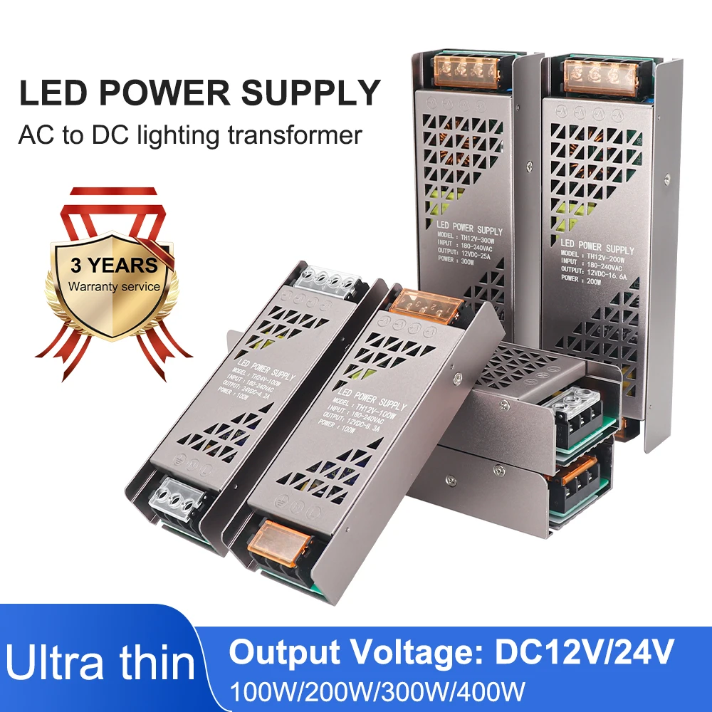 

Full Watt 12V 24V DC Power Supply 100W 200W 300W 400W High Quality LED Transformer for LED Strip Light 220V AC/DC Converter