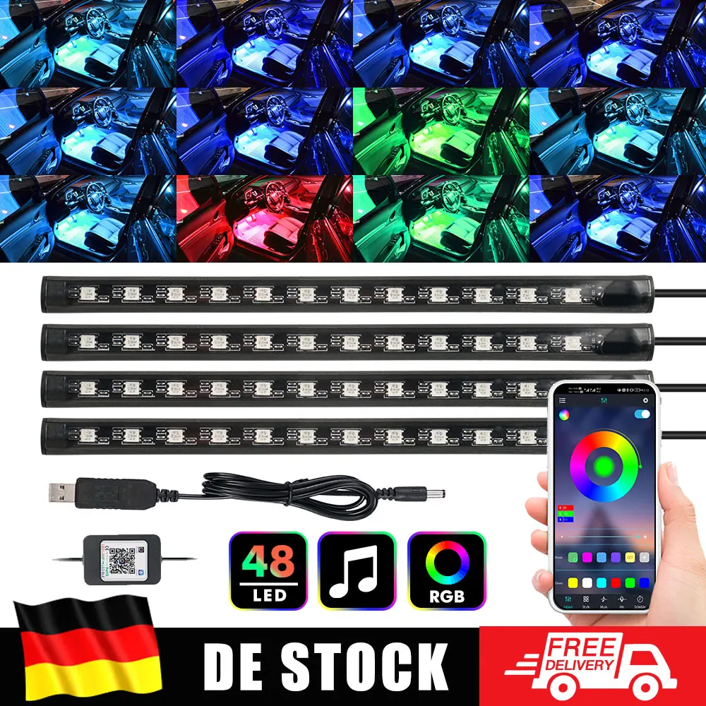 48 72 Neon LED Strisce interne per auto Luce RGB LED Luci ambientali Decorazione Controllo remoto