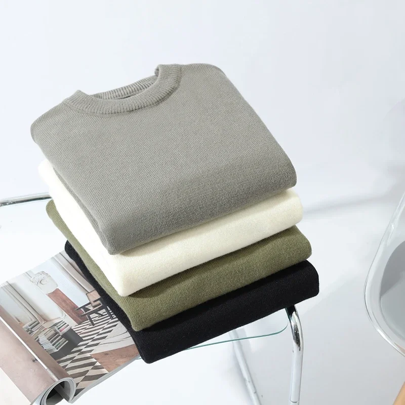 2024 ใหม่ฤดูใบไม้ร่วงฤดูหนาวแฟชั่นSpliceเสื้อกันหนาวผู้ชายHigh End Soft WARM Wool Pulloverเกาหลีแบรนด์ถักเสื้อกันหนาวดึงHomme