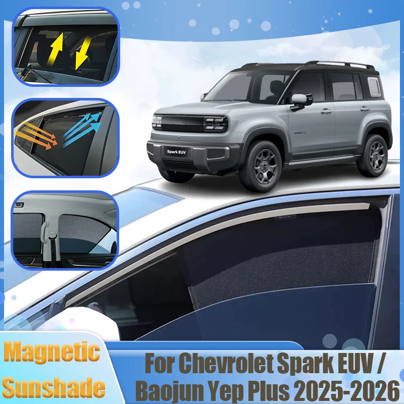 

Магнитные сетчатые солнцезащитные шторки для Chevrolet Spark EUV, аксессуары для Baojun Yep Plus 2025 2026, автомобильные солнцезащитные шторки на окна, автозанавески