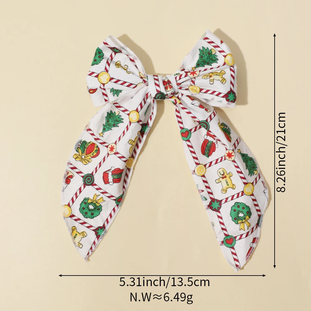 Christmas Print Bows Hairpins Women Girls Sweet Bowknot Hair Clips Santa Claus Christmas Tree Barrettes Holiday Hair Accessories