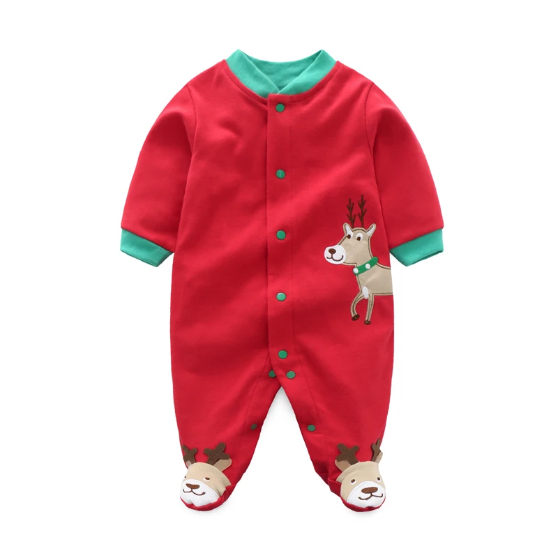 

Baby Jumpsuit, Spring & Fall Baby Clothes, Red Full Moon, 100 Days Old, Christmas Elk Foot-Covering Crawling Suit