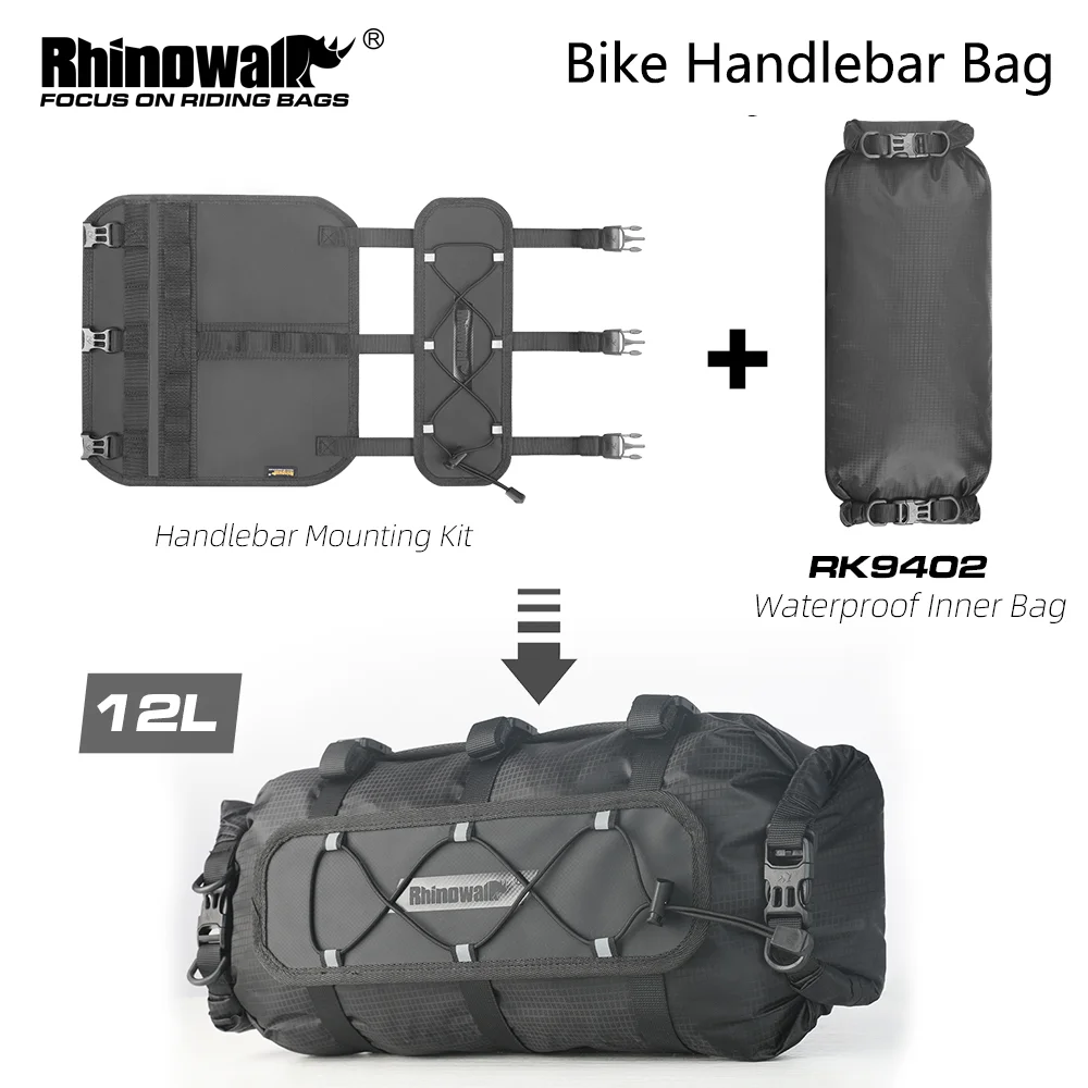 

Велосипедная сумка на руль Rhinowalk, непромокаемая, 12 л, портативная велосипедная передняя сумка-труба с водонепроницаемой внутренней сумкой и комплектом для крепления на руль