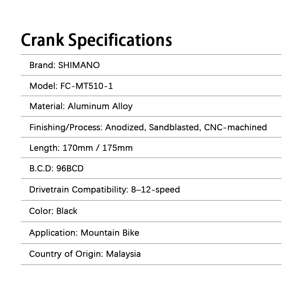 SHIMANO FC-MT510-1 1x8/9/10/11/12-Gang ​ ​ MTB 170/175mm WUZEI 96BCD 32/34/36/38/40T BSA-MT501/PA-MT500 Mountainbike-Kurbelgarnitur – Detail 3