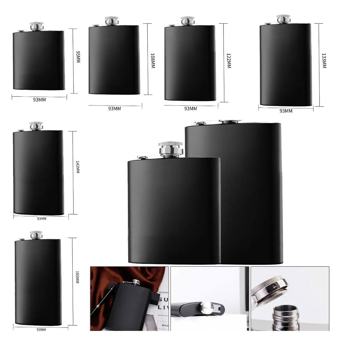 Outdoor Stainless Steel Hip Flask Black Whisky Wine Pot Alcohol Drinkin Pocket Bottle Flask Drinker Drinkware for Travel Camping