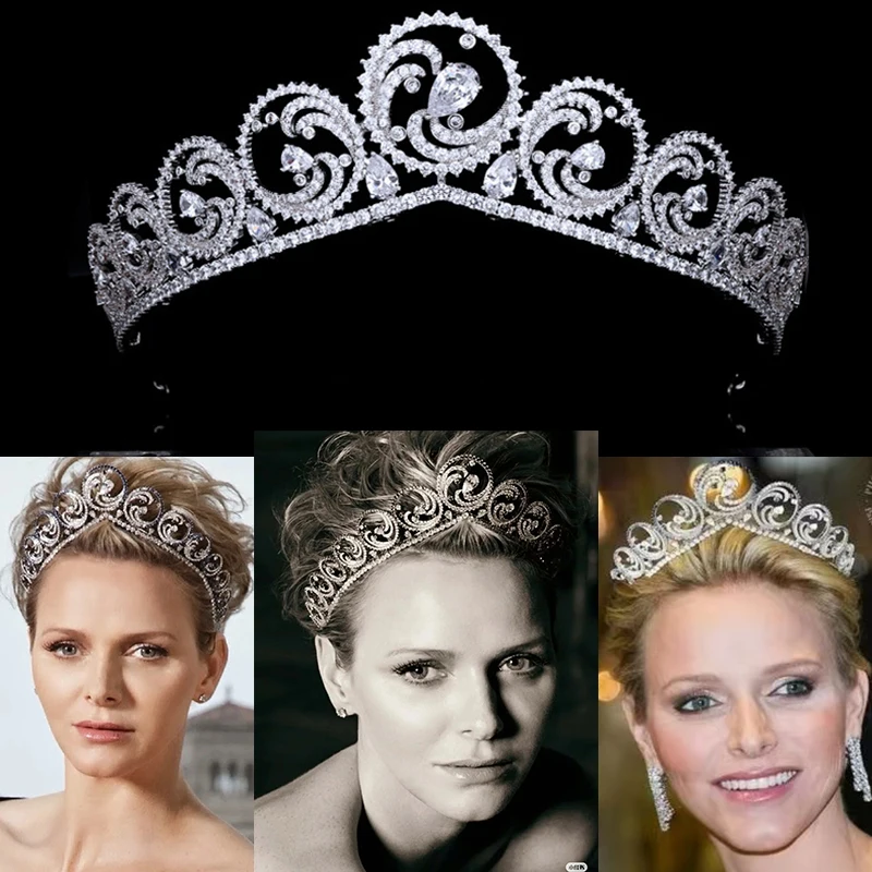 

Himstory Monaco Princess Charlene Marine The Ocean Tiaras Cubic Round Circle Spray Hair Crown Woman Wedding Party Head Accessory