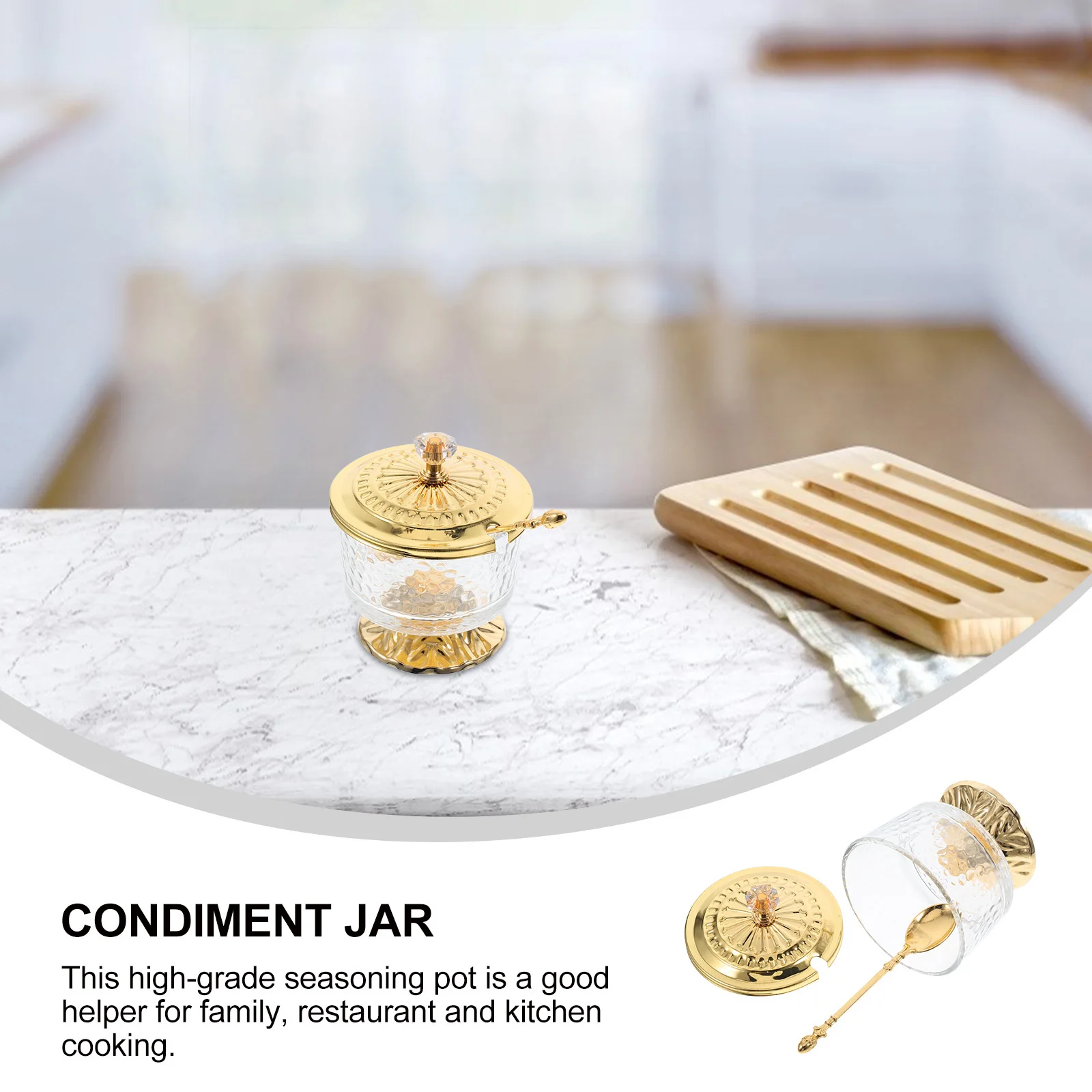 

Clear Glass Sugar Bowl Iron Base Easy Clean Lidded Jar for Salt Pepper Seasoning Storage Kitchen Dining Decor Item