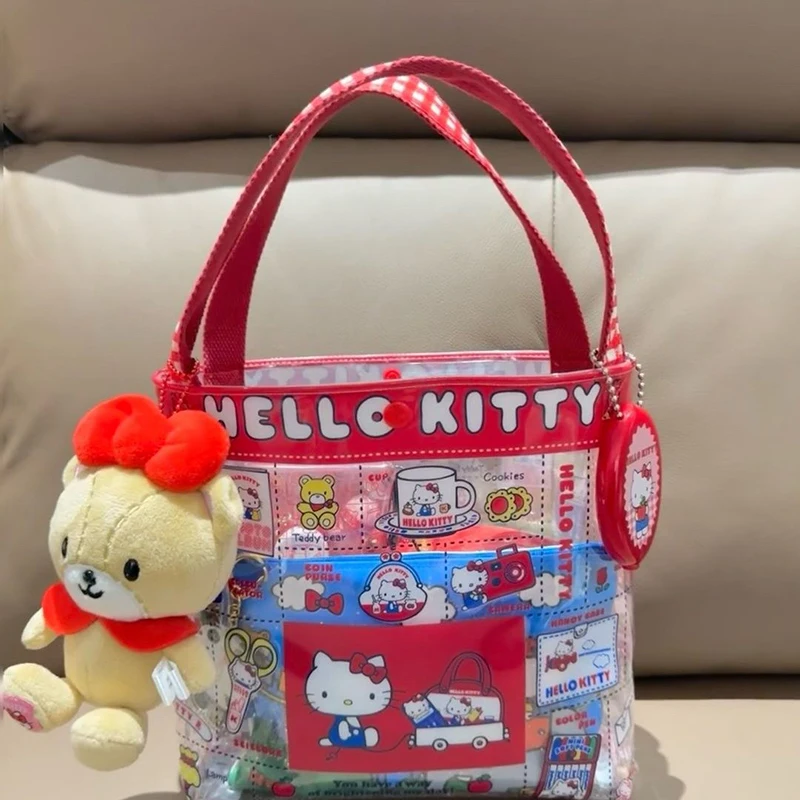 Anima Kawaii Miniso Sanrio Hello Kitty Large Capacity Handbag Cute Toys Cartoon Waterproof Portable Shopping Bag Girls Gifts