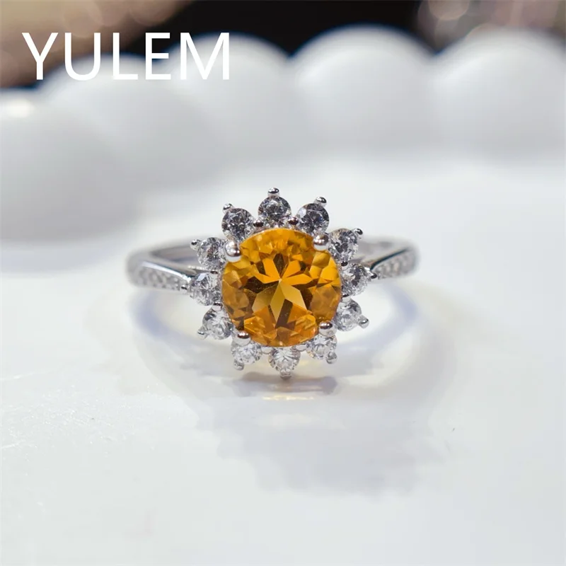 

YULEM Silver 925 Ring with Natural Citrine 6x8mm Fine Jewelry for Women Yellow Natural Gem Fine Jewelry