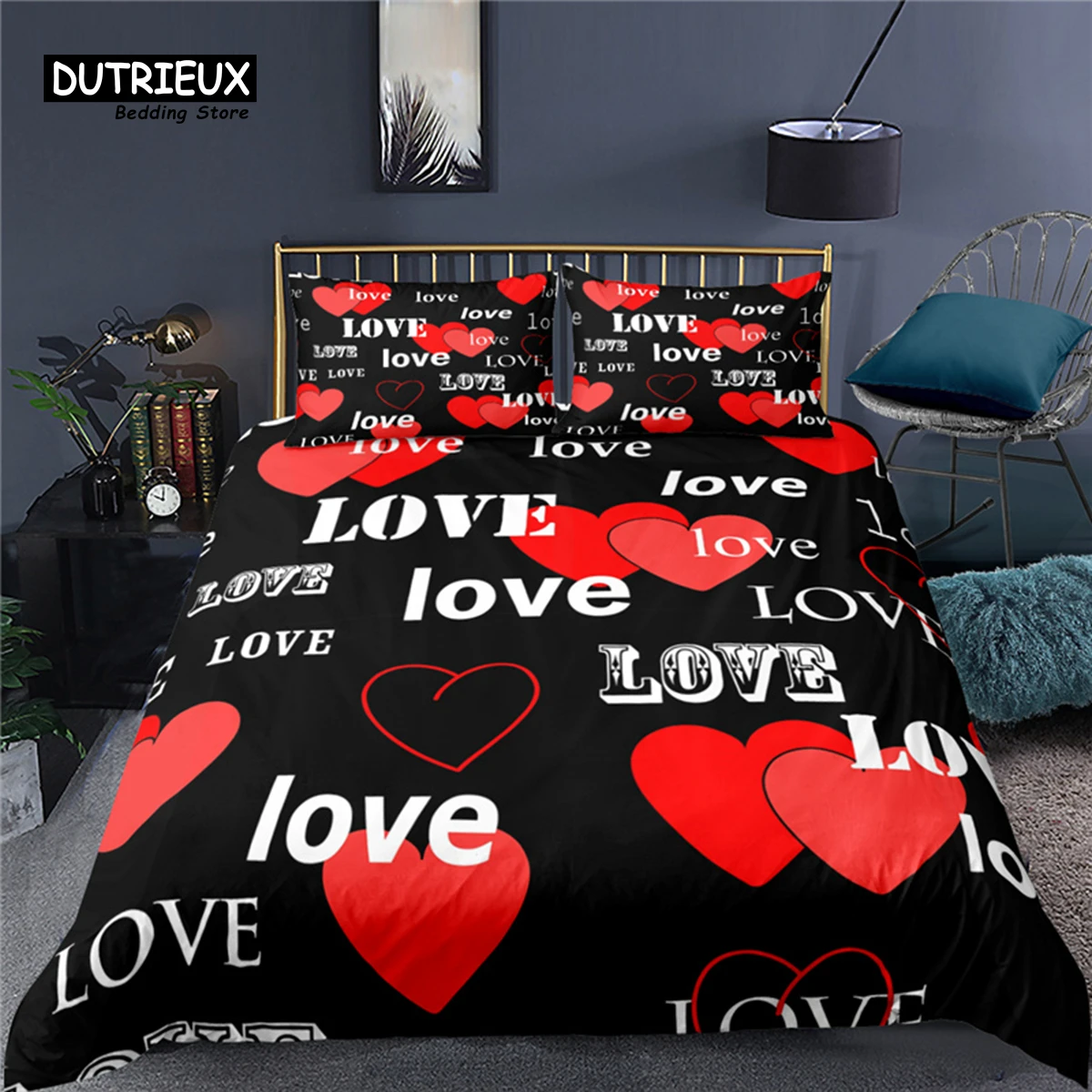 

Luxury 3D Heart Love Print Home Living Comfortable Duvet Cover Pillowcase Couple Bedding Set Queen and King EU/US/AU/UK Size