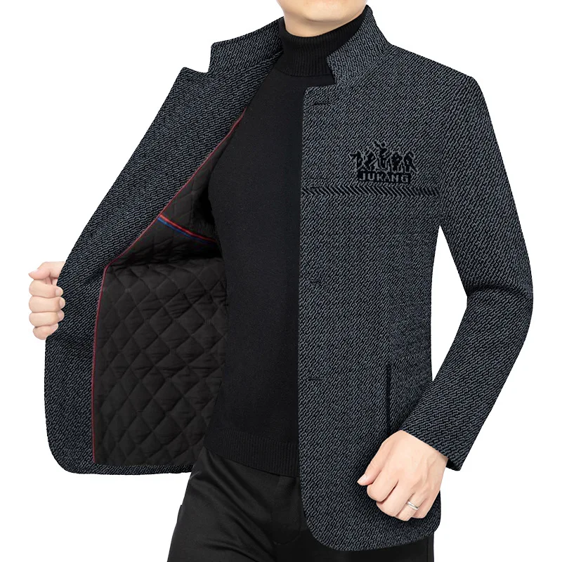 New Winter Men Fleece Woollen Blazers Jackets Cashmere Trench Coats Stand-up Collar Business Casual Suits Coats Jackets Size 4XL