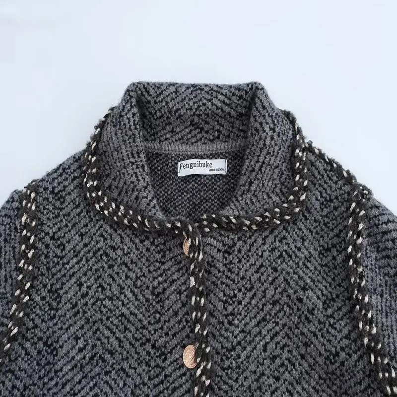 

2024 Autumn Winter Commute Sle Women's Knitted Long Sve Collar Coat Regular Length Open Cardigan Faion Outerwear
