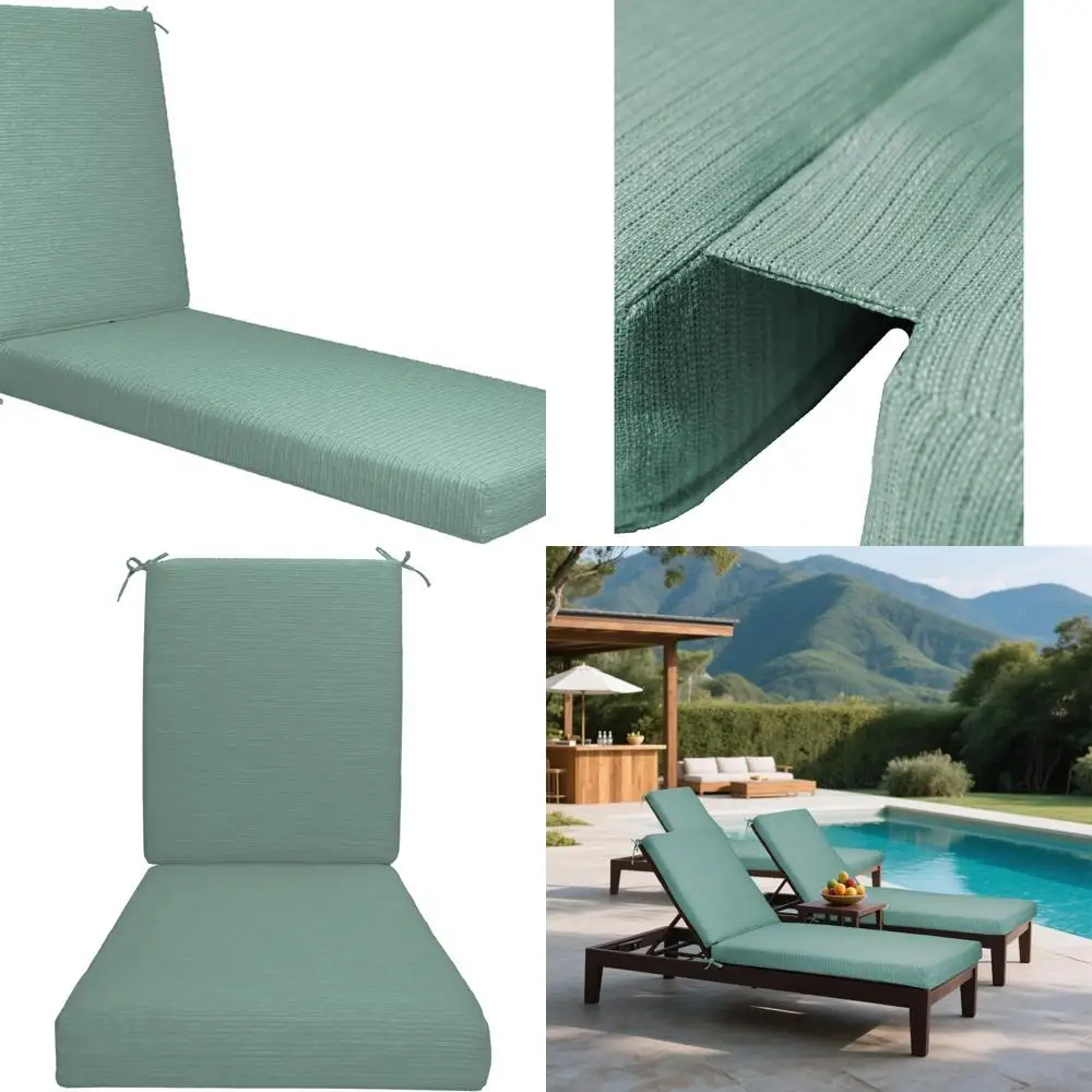 

Waterproof Fade-Resistant Outdoor Chaise Lounge Cushion with Ties, Suitable for Patio, Poolside, and Garden, Blue-Green
