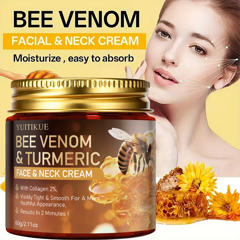 كريم الوجه والرقبة المخلص من الكولاجين مع سموم النحل والكركم يشد على الفور على نحو سلس للحصول على مظهر أصغر سنًا لنتائج دقائق #5