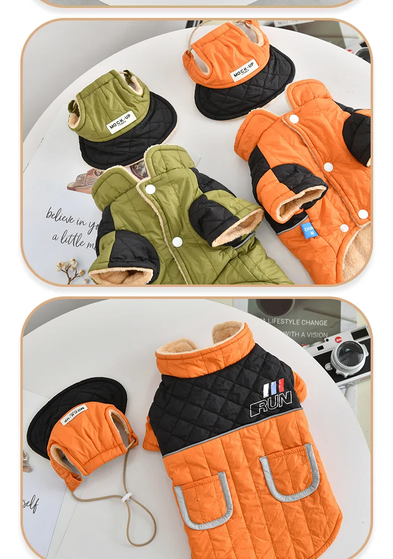 Winddichtes Mantel- und Mützen-Set für französische Bulldogge, Hundekleidung, Sweatshirt, Haustier-Outdoor-Outfit, Jacke, XS, 4XL, Katze, Chihuahua, Möpse – Detail 3
