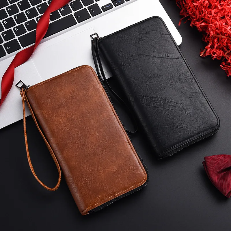 New Arrival Leather Men Wallets Large Capacity Driver License Phone Wallet Casual Male Clutch Long Zipper Coin Purses Carteir