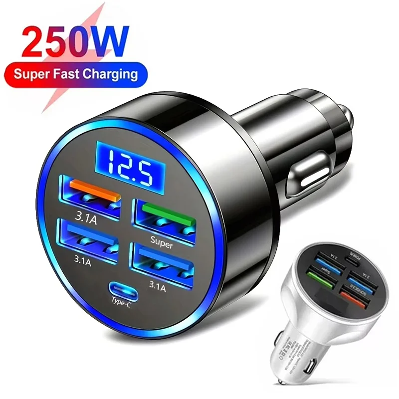 250W USB Car Charger PD QC3.0 USB C Car Phone Charger Type C Mobile Phone Quick Charger Adapter For iPhone Huawei Xiaomi OnePlus