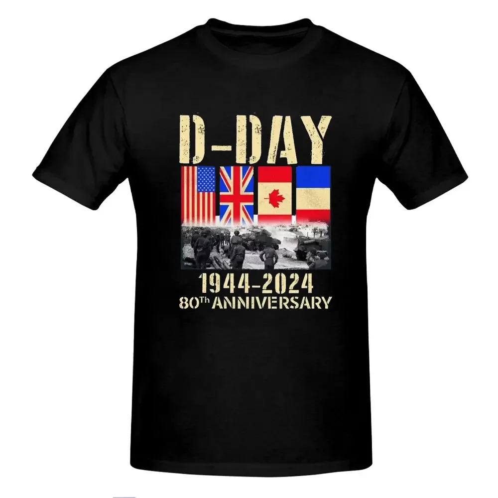 Men Summer T Shirt D Day T Shirt Normandy Landings 80th Anniversary 1944 2024 UK Flag Top Short Sleeves 100% Cotton Clothing Top