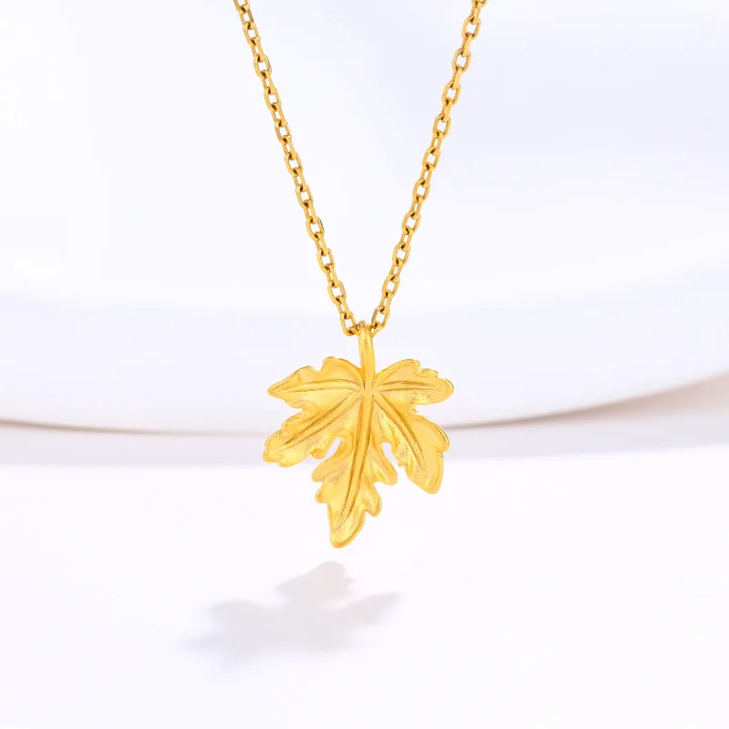

Luxury 24K 9999 Pure Gold real gold Girl's Maple Leaf Pendant Necklace