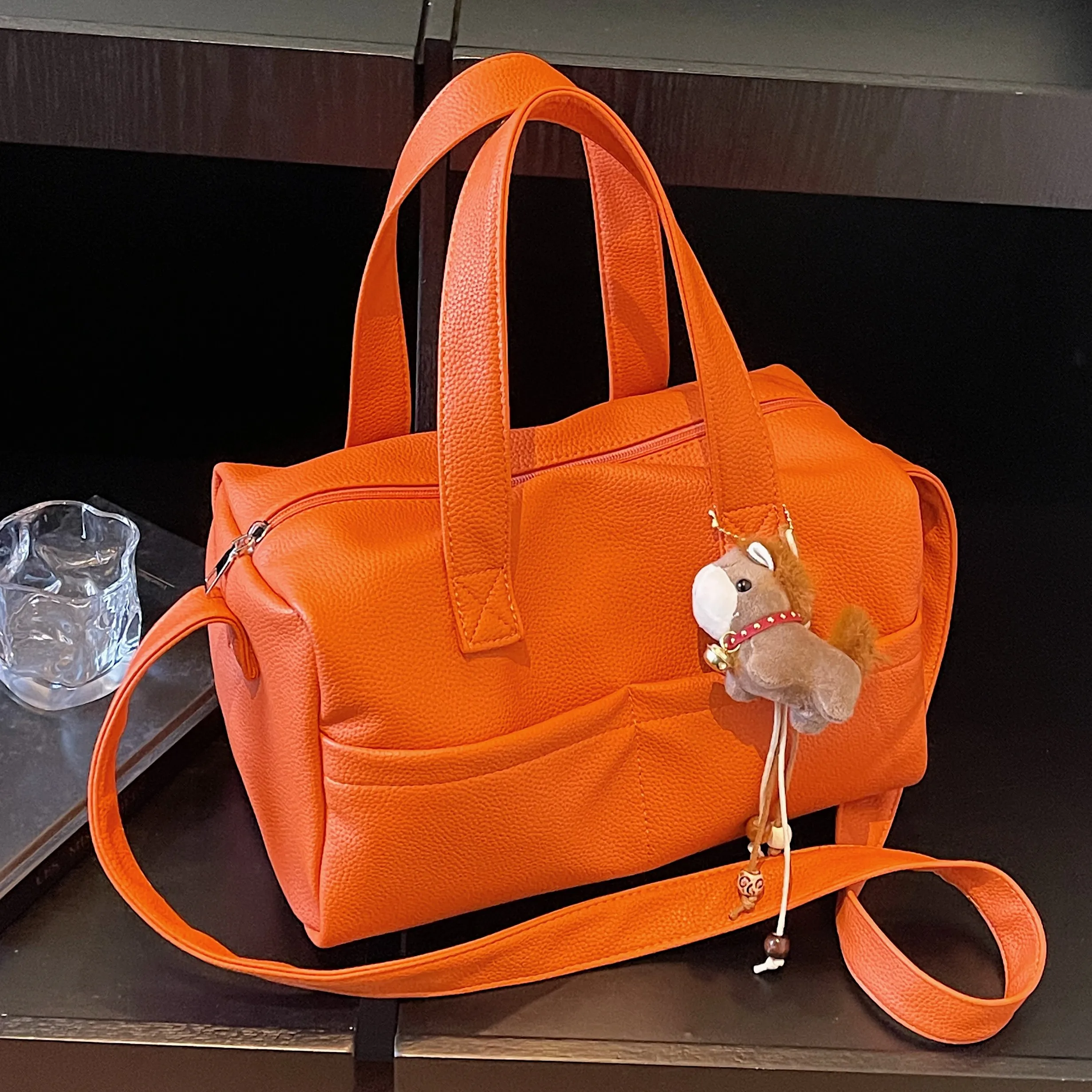 

Soft Leather Lychee Pattern Tote Bag Casual Large Capacity Classic Solid Color Ladies Crossbody Shoulder Bag Satchels Purse