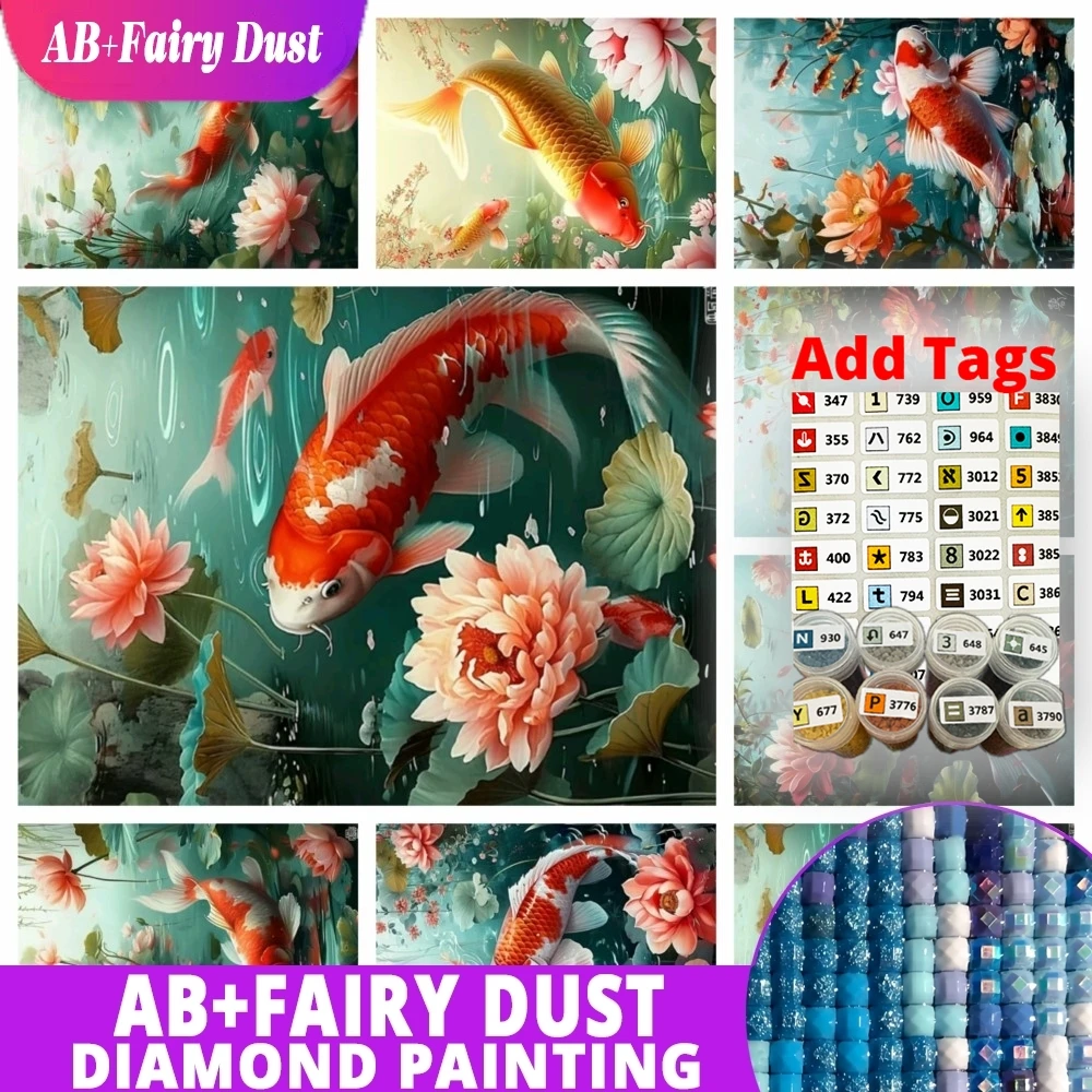 

Набор для вышивания стразами AB Fairy Dust DMC: 5D алмазная мозаика, новый дизайн, карп кои, полная мозаика, животные, лотос, вышивка, декор для дома AB