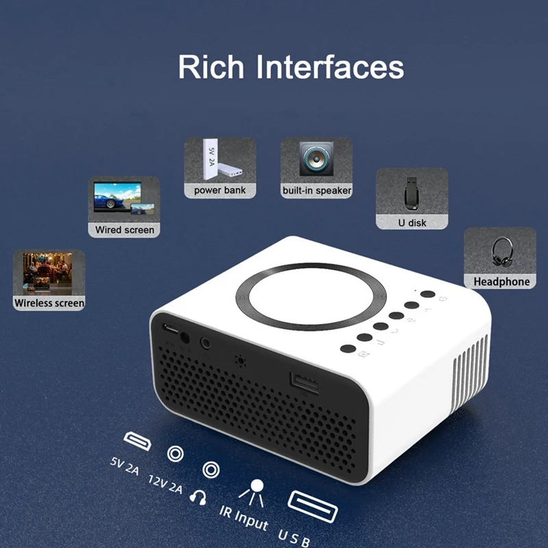 Wifi Mini Projector YT300 LED Projector 320X240 Portable Home Theater USB Wireless Sync Screen Supported 1080P-US Plug