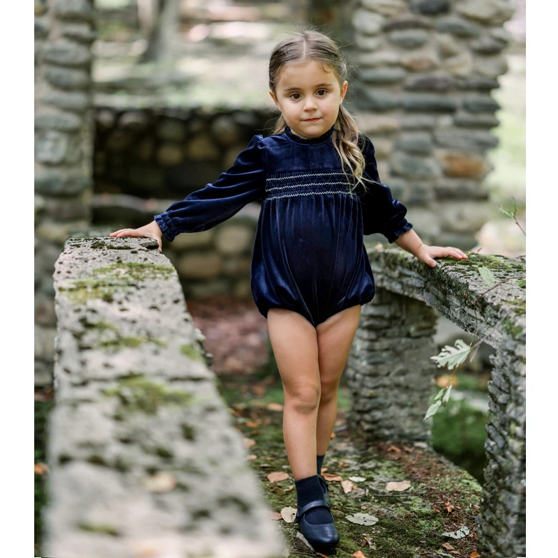 Ali Plus AW25 Smocked المخملية متماسكة مجموعة فستان رومبير الطفل الصبي السراويل العليا والسترة الأسرة مباريات تجهيزات الملابس #5