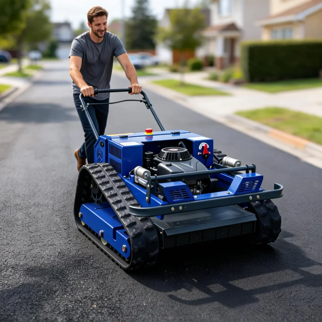 

Customized Rotary Tracked All Terrain Lawn Mower Cordless 4-Stroke Self Propelled Remote Control Weed Mowing Machine