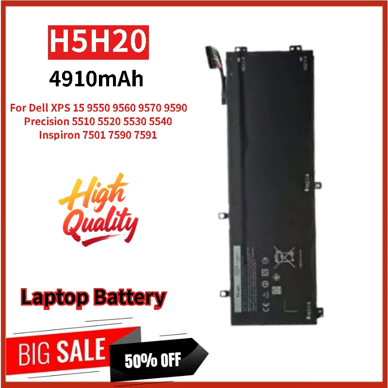 

High Quality H5H20 Laptop Battery 11.4V 4910mAh for Dell Inspiron 7501 7590 7591 Precision 5510 5520 5530 XPS 15 9550 9560 9570