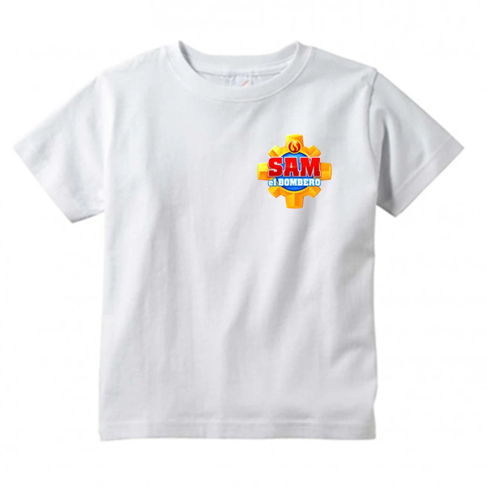 2024 Cartoon Firefighter Theme Summer Round Neck Boys and Girls' Clothing Fashion Cool Comfortable Casual T-shirt