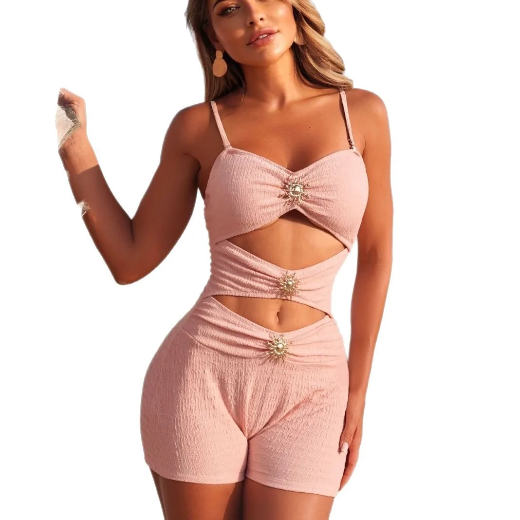 Swimwear Women Swimsuit Sleeveless Crop Top High Waist Shorts Ruched Fabric Tummy Control Swimwear Bathing Suit view 5