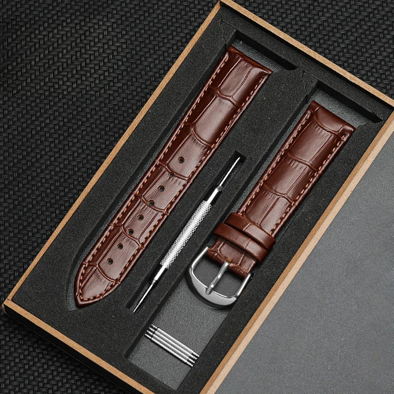 Watch Band with Bamboo Pattern, Unisex Pin Buckle Waterproof Soft Double-sided First-layer Cowhide Strap