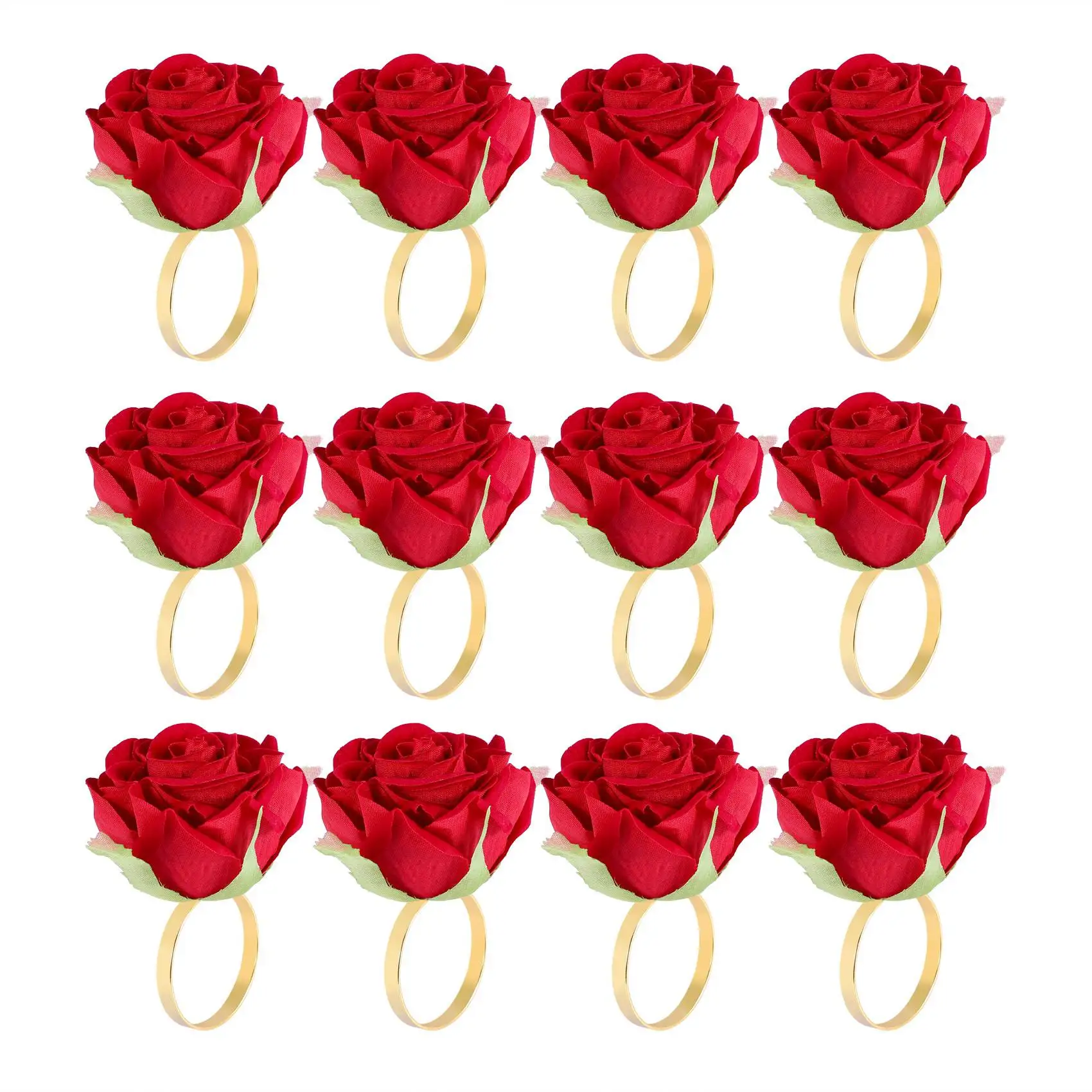 12 PCS Red Rose Shape Towel Buckle Napkin Ring Wedding Party Valentine'S Day Hotel Table Decor Metal Gold Napkin Holder