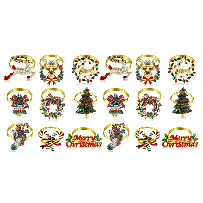 18 Pieces Christmas Napkin Rings Set Metal Christmas Napkin Holder Christmas Tree Napkin Ring Decor