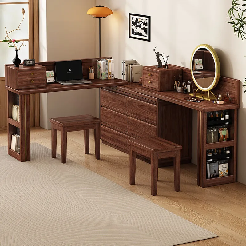 Настраиваемый новый китайский туалетный столик из цельного дерева, домашнее хранение с зеркалом для макияжа, мебель для спальни, простое хранение