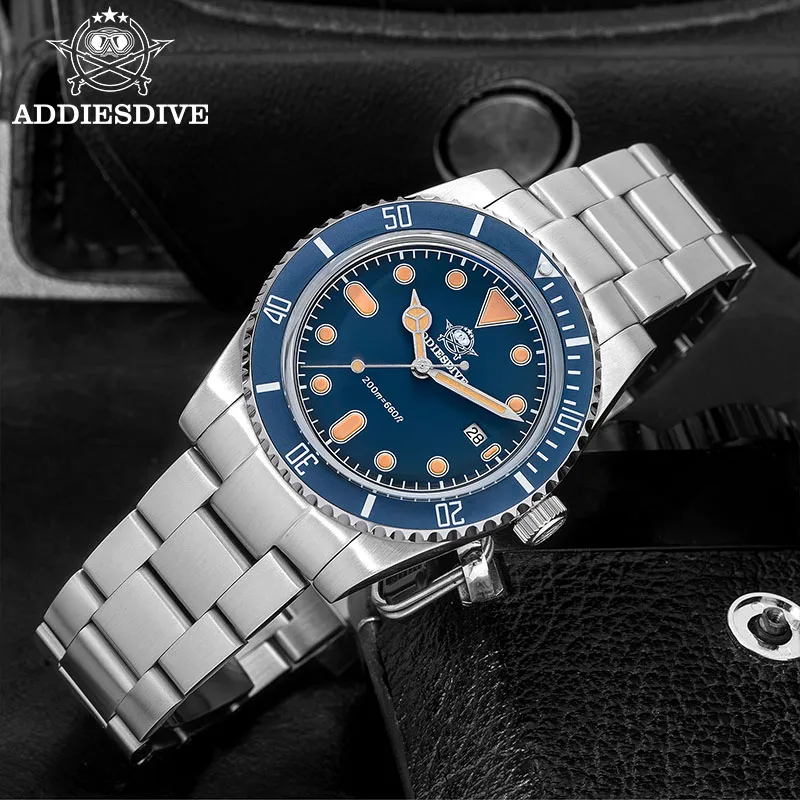 ADDIESDIVE 새로운 럭셔리 39mm 남성용 다이빙 시계 200m C3 빛나는 버블 미러 유리 세라믹 베젤 남성용 쿼츠 아날로그 시계