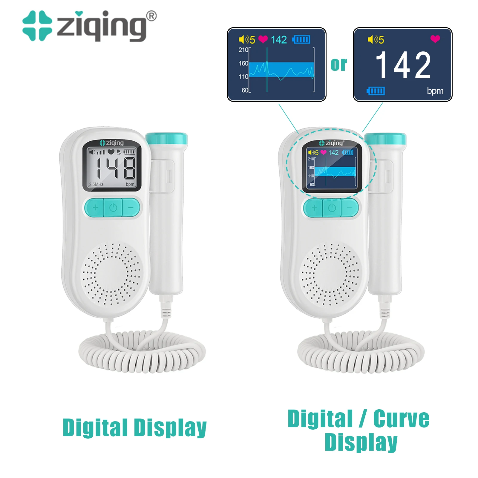 Ziqing Doppler Fetal Heart Rate Monitor 2.5MHz LCD Display No Radiation Maternity Home  Pregnancy Baby Sound Detector