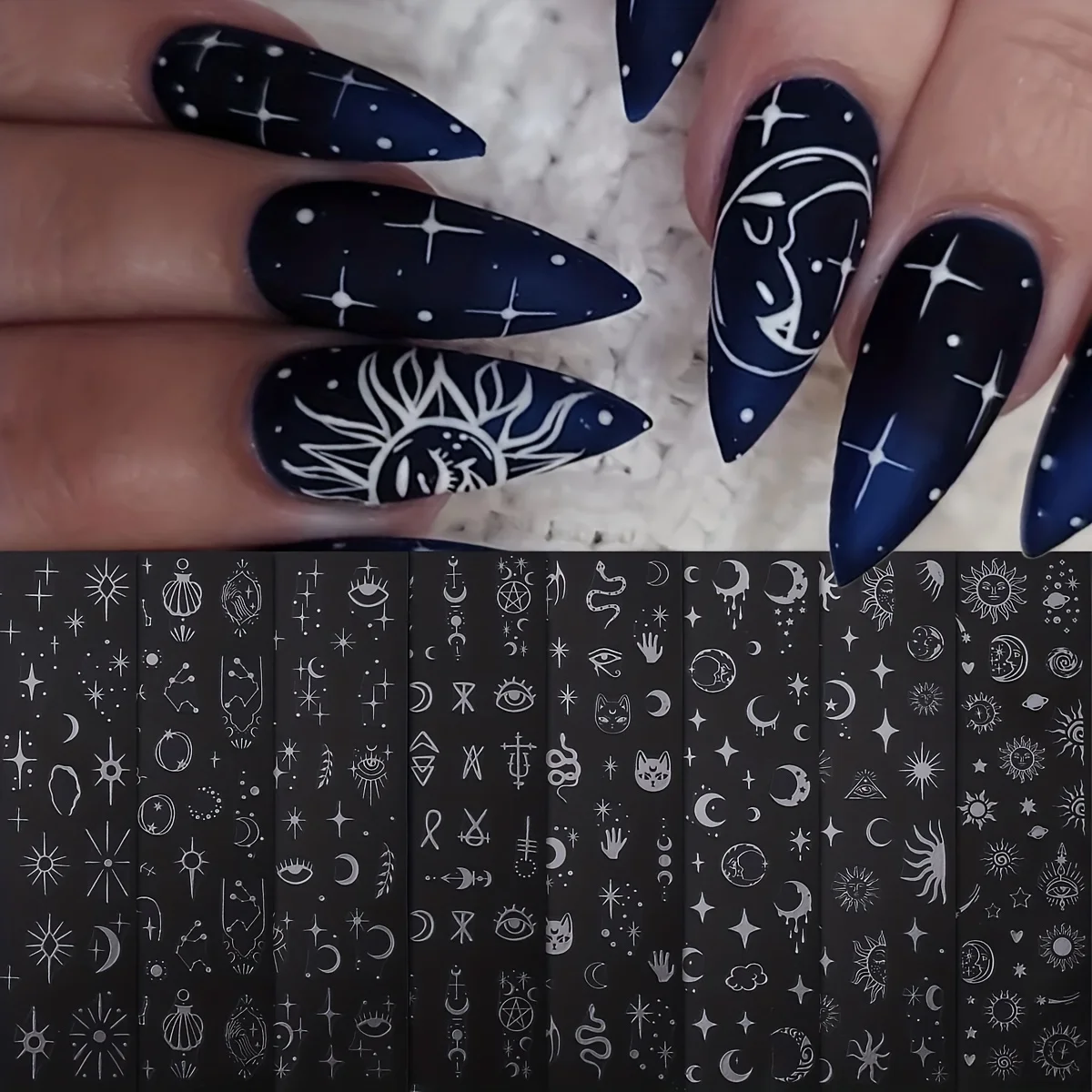 

8 шт. серебряные наклейки для дизайна ногтей с изображением солнца и луны, легко наносится для украшения ногтей, поделок, подарков, вечеринок и свадебных макияжа