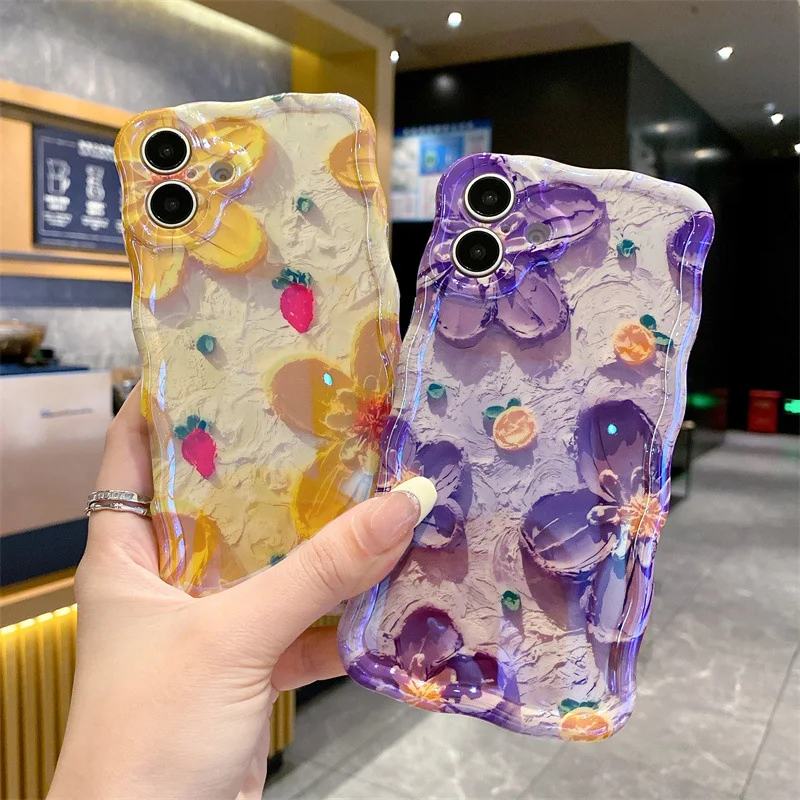 Luxuriöse blaue Licht-Ölgemälde-Blumen-Telefonhülle für iPhone 17 Air 16 15 14 13 12 11 Pro Max Plus stoßfeste Schutzhülle