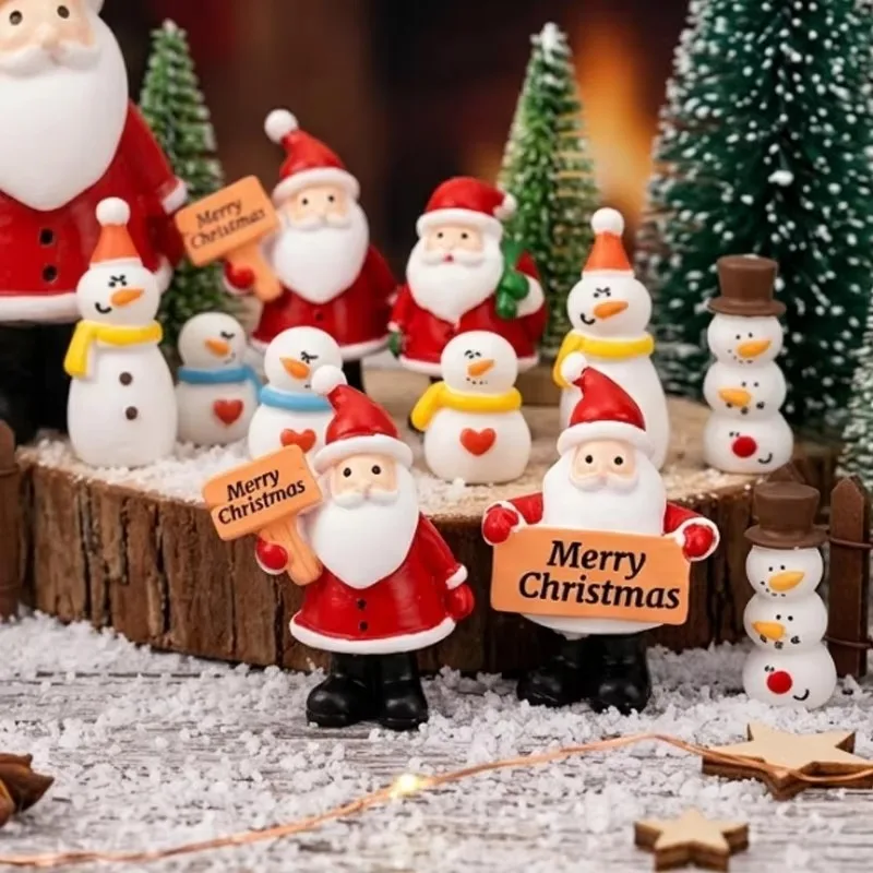 Christmas Resin Figurine Premium Miniature Solid Cute Santa Snowman Tree Gift DIY Decor Fairy Garden Cake Topper Xmas Ornament