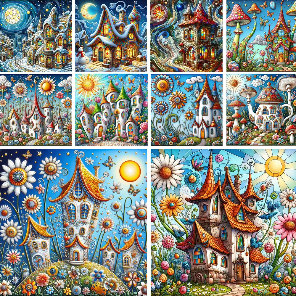 Fantasy Little House Diamond Painting 5D Winter Snow Scenery Mosaic Kits DIY Large Flower Full Drills Embroidery Cross Stitch