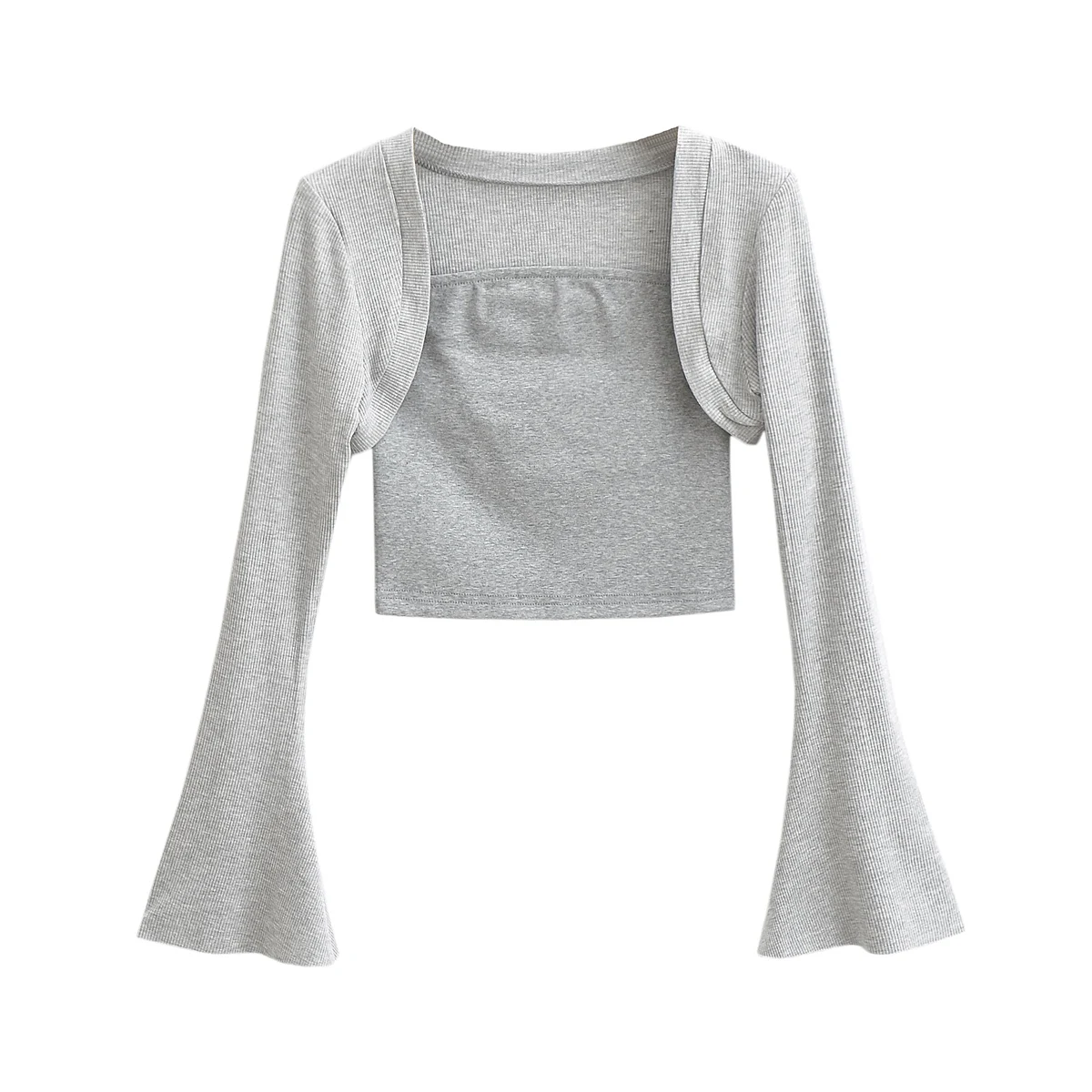 

Elastic Slim Fit Short Shoulder Bared Bell Sleeve Shawl Coat Street Style Pure Color Design Spring Autumn Fashion Ladies Jacket