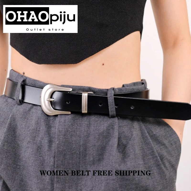 Thick Cowhide Luxury Metal  Buckle Real Genuine Leather Belt For Jeans  Casual Belt Women's Waistband  Fashion