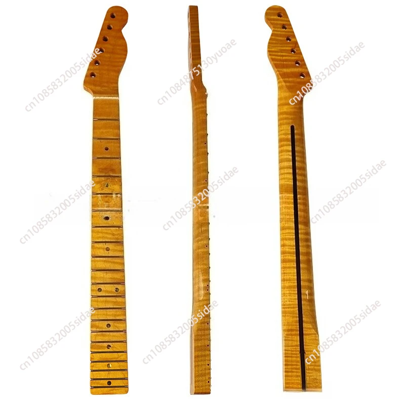 

TL Electric Guitar Neck Accessories 21-fret Neck Tiger Pattern Canadian Maple Glossy Yellow Single Tremolo Guitar Handle DIY