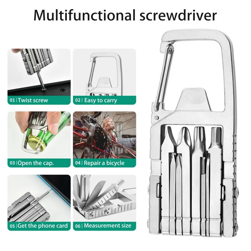 Multifunctional Screwdriver Mini Portable Screwdriver Carabiner Bottle Opener Folding Hexagonal Phillip Screwdriver Multi In One