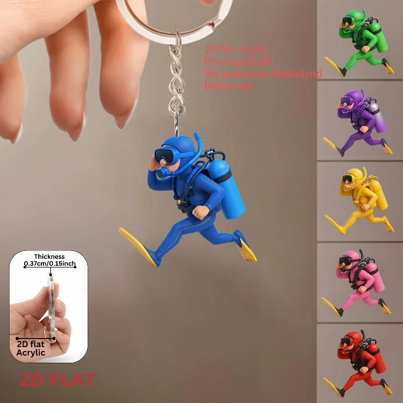 2D Diver Acrylic Keychain Flat Pendant For Christmas New Year Holiday Backpacks Car Key Decorations Gifts for Computer Lovers