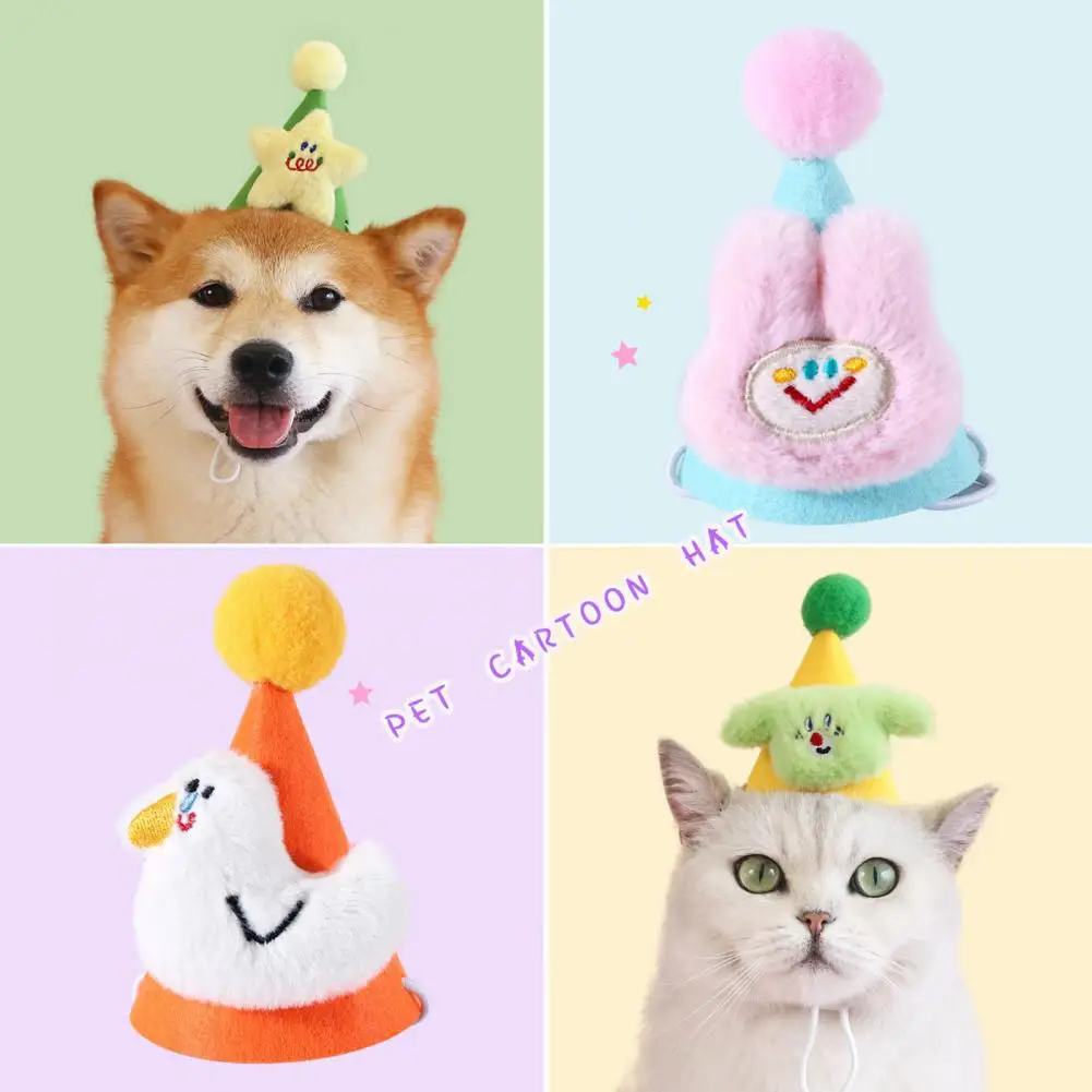 Soft Comfortable Pet Hat Stylish Pet Felt Hat Set with Adjustable Elastic Band Cartoon Shape Bow Tie Birthday Party for Cats