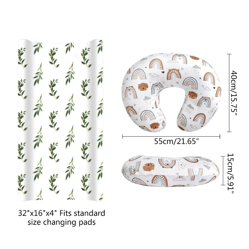 Multifunctional Baby Feeding Pillow Case with Diaper Changing Table Cover Soft & Breathable Printed Nappy Changer Sleeve 85LE